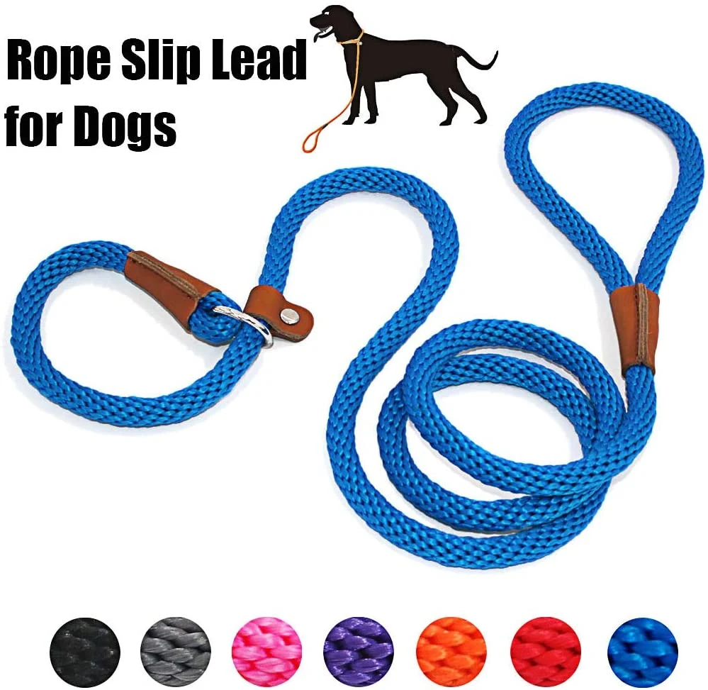 Dog Leash Slip Rope Lead Leash Strong Heavy Duty Braided Rope No Pull Training Lead