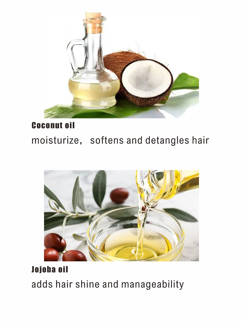 Tratamiento orgánico de champú de pelo fórmula vegana Cuidado de pelo con Aceite de coco y jojoba para el pelo rizado