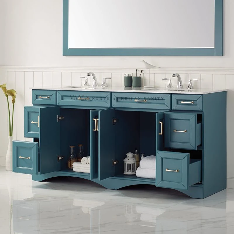 Vama 72 Inch Royal Green Traditional Design Floor Standing Bathroom Cabinet with White Ceramic Sink