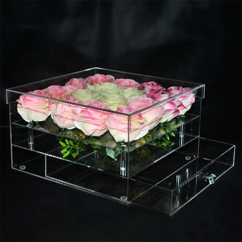 Clear Transparent Luxury Flower Acrylic / PMMA / Plexiglass / Crystal / Plastic / PC / Perspex / Glass Gift Display Boxes with Lid for Rose Stores