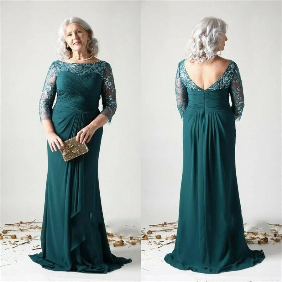 3/4 Sleeves Mother of The Bride Dresses Green Chiffon Evening Dresses M71001