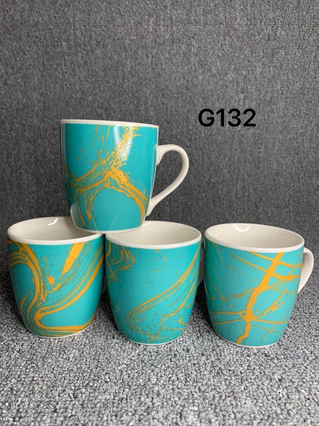 Marbling Printing Design 12oz 360ml Four Ceramic Mugs Cup Set for Gifts