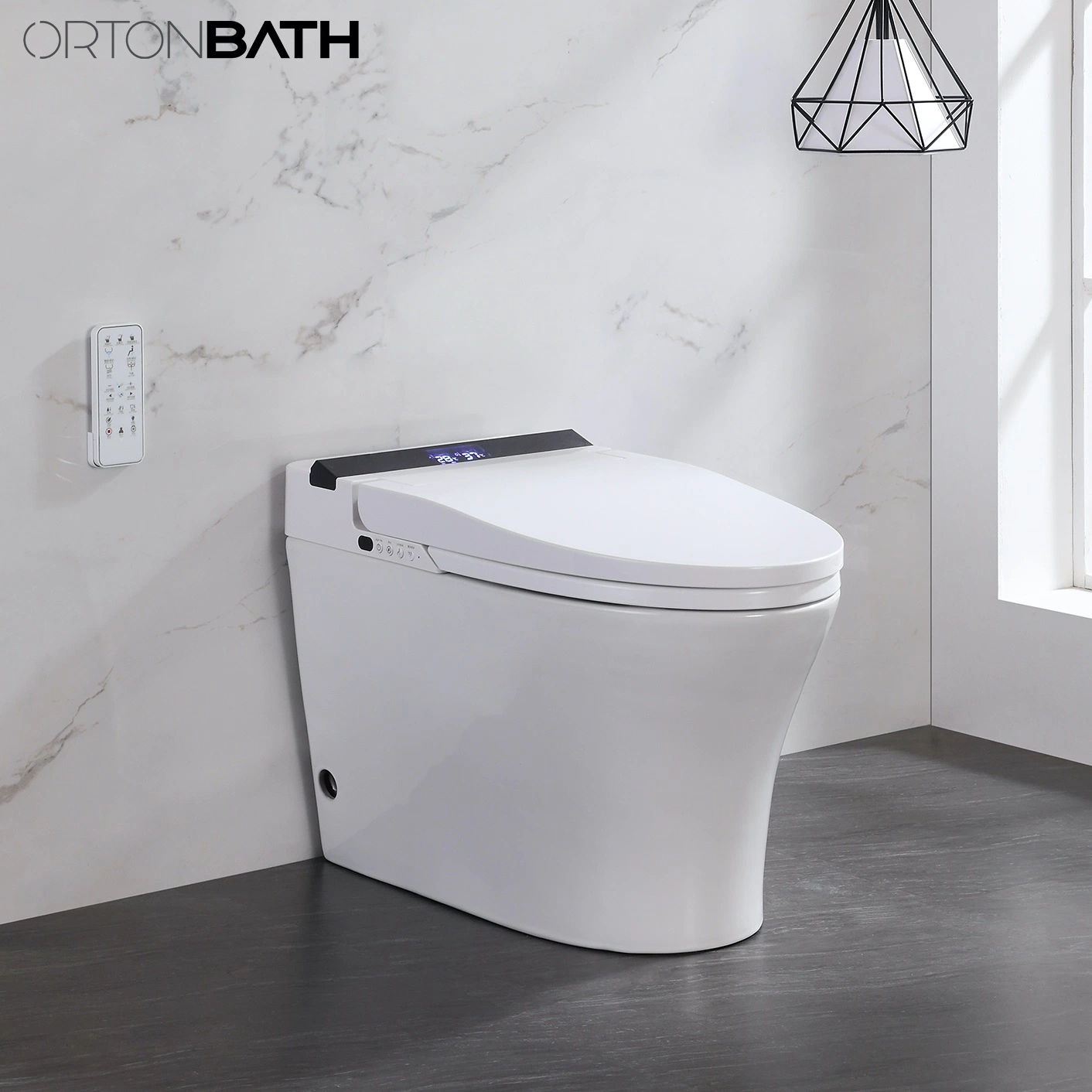 Ortonbaths Comfort Height Skirted One-Piece Elongated Dual-Flush Intelligent Toilet, White Toilet Bowl Siphonic Flush