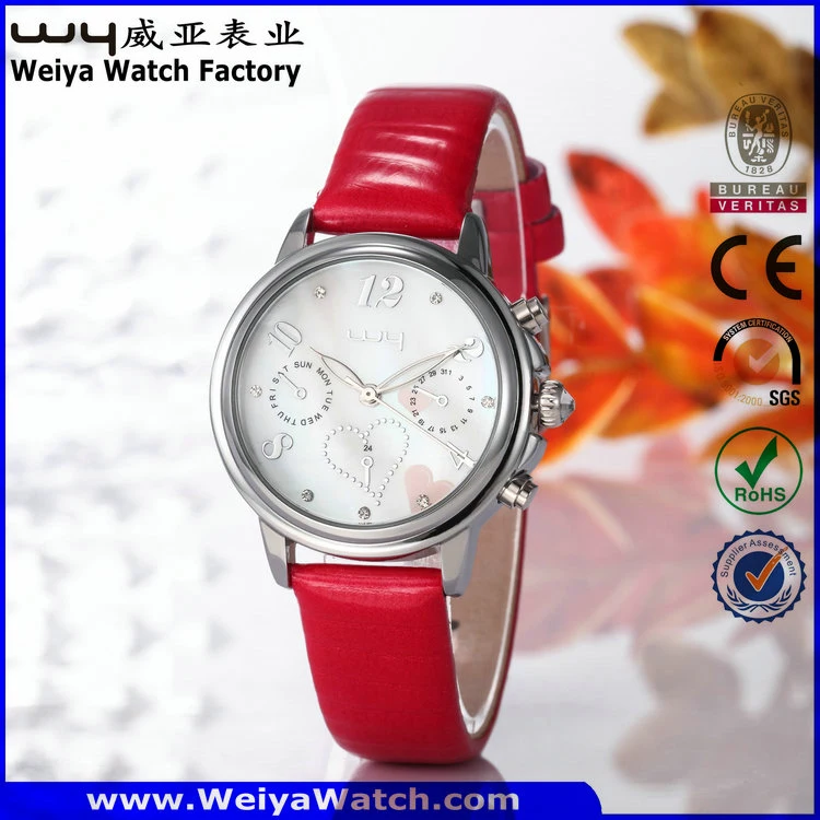 Leather Strap Casual Quartz Ladies Wrist Watch (Wy-078A)