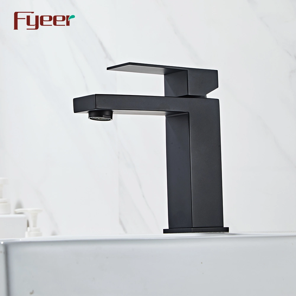 Fyeer Mate Negro Cuadrado cuerpo Acero inoxidable Baño grifo