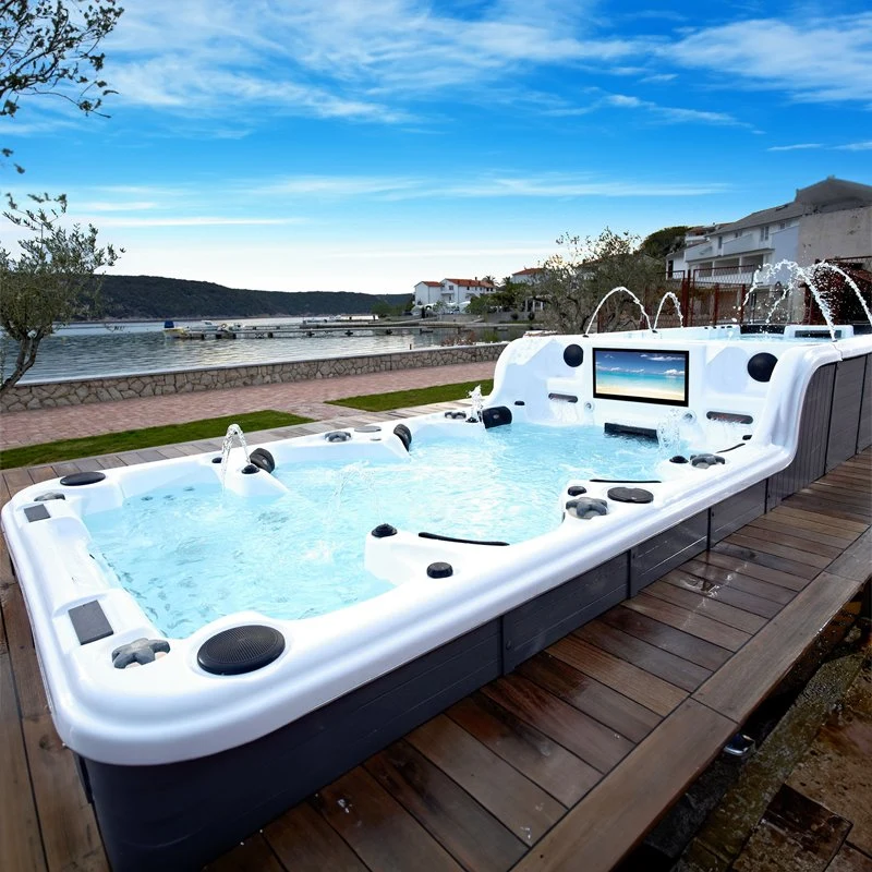 Sunrans 8m Endless Hydrotherapy Dual Zone Outdoor Exercise Large Hot Tub Swim SPA na Piscina do Quintal.