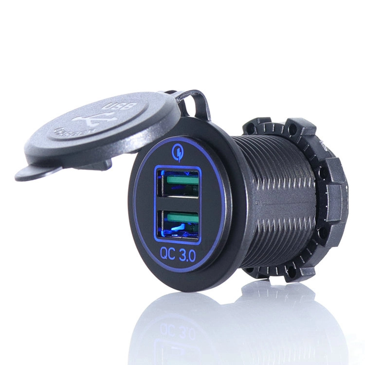 Cargador rápido 3,0 Soporte de dos puertos QC3,0 36W LED de anillo Teléfono móvil Cargador USB para coche