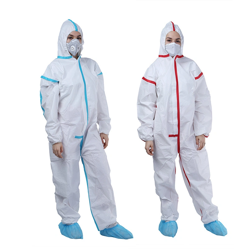 Morntrip Breathable White Blue Disposable Microporous Waterproof 50GSM 60GSM Coverall with Hood