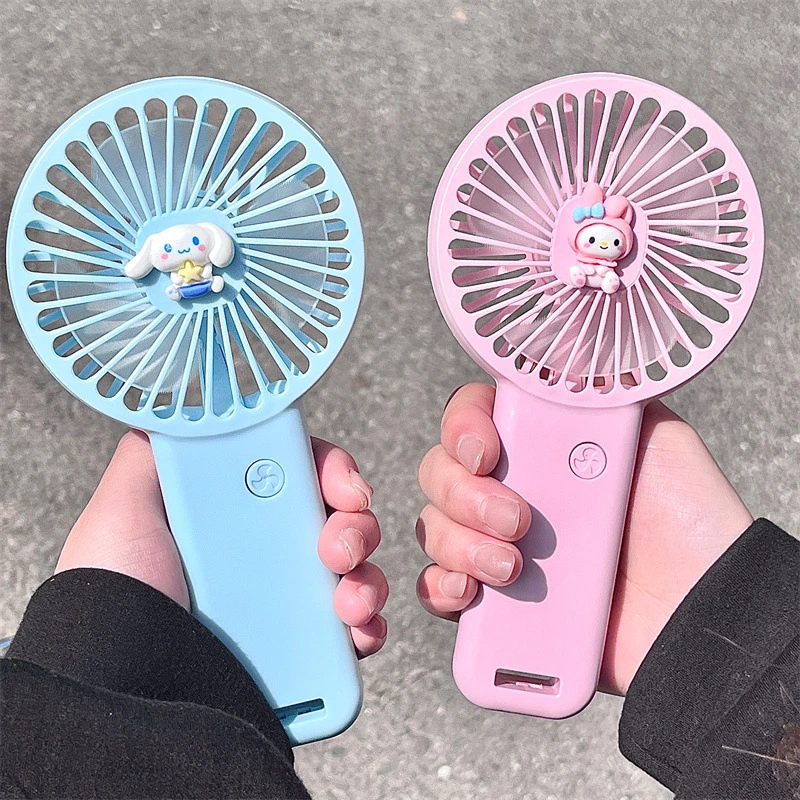 Ruunjoy Kawaii Sanrio Electric Fan Summer Cool Toy Anime Cartoon Cinnamoroll Kuromi Handheld USB Desktop Holder Portable Fan Gifts