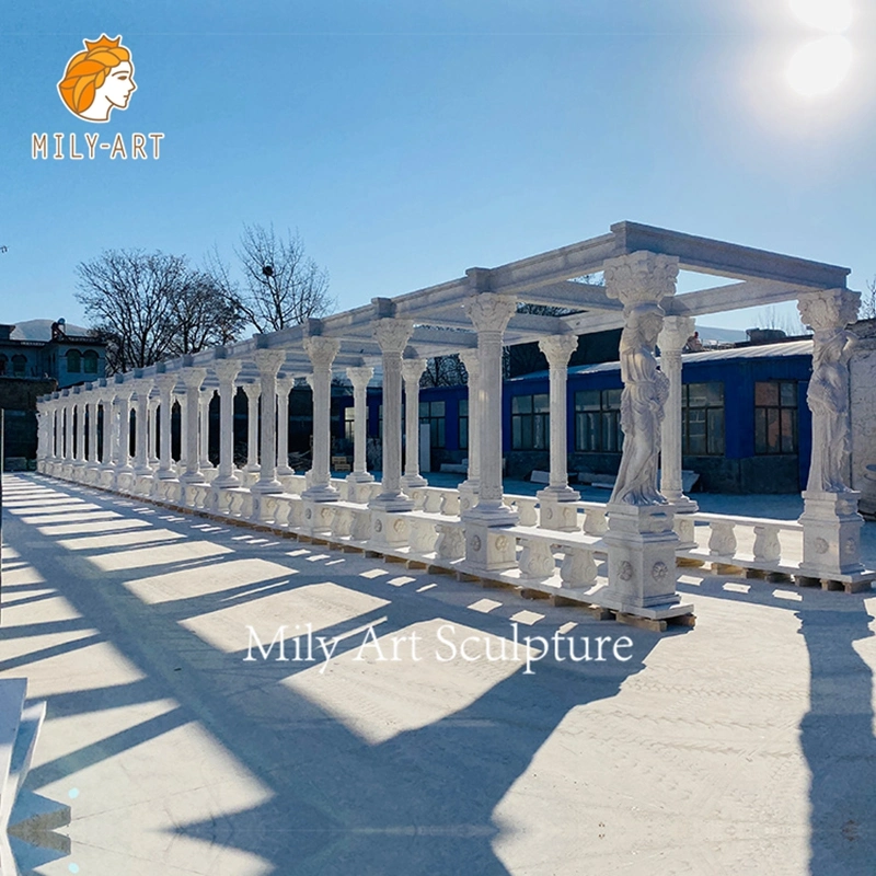 Decoration Large White Natural Stone Square Marble Column Gazebo