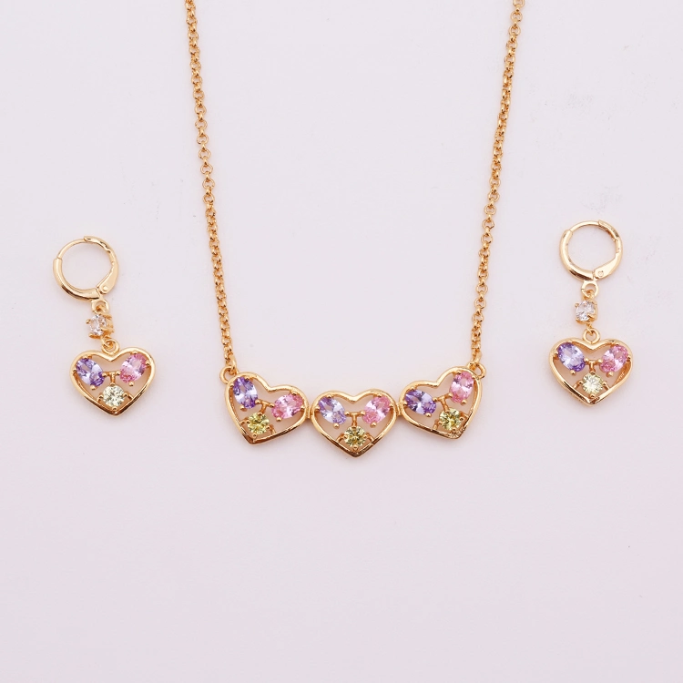 Imitation Jewellery Cubic Zirconia Brass 18 K Gold Plated Jewelry Set