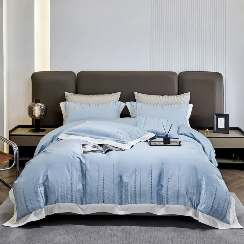 Регулируемая, синяя, комбинированная, полуглянцевая, 100% хлопок Вышивка кровати нашивки мягкие подушечки чехлы Saten Home Textile Набор постельных принадлежностей