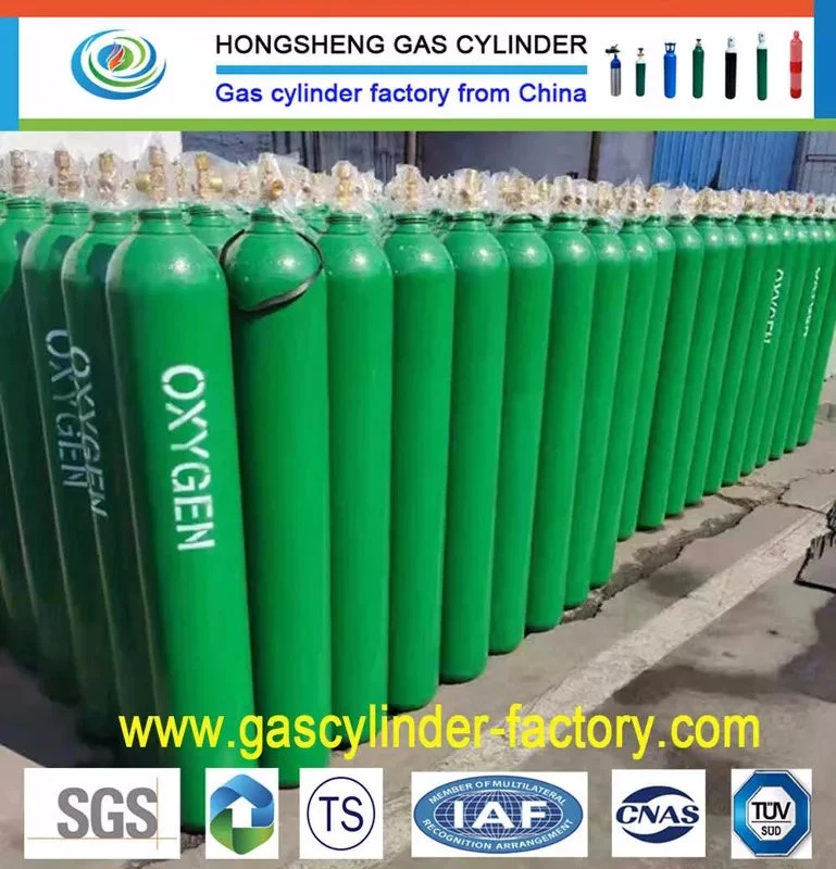 CE TPED 2L, 8L, 10 L, 15L, 20 L, 150 bar, 200 bar Cilindro de aço sem costura de alta pressão, cilindro de gás de oxigénio árgon de CO2