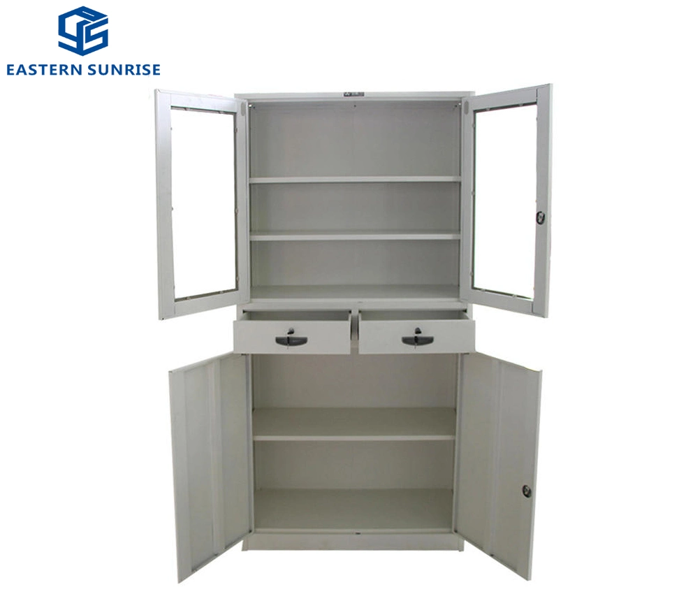 OEM or ODM Powder Coating Livingroom Furniture Metal Glass Door Filing Cabinet with 2 Drawer