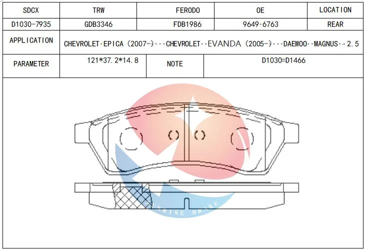 D1030 96475028 Sdcx ningún perjuicio para el disco de freno de cerámica de la disipación de calor rápido pastillas del freno trasero para Chevrolet