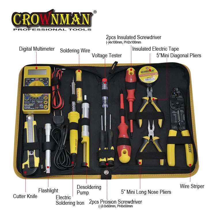 Crownman Hand Tools, ensemble de 15 outils électriques pour une utilisation domestique en bricolage.