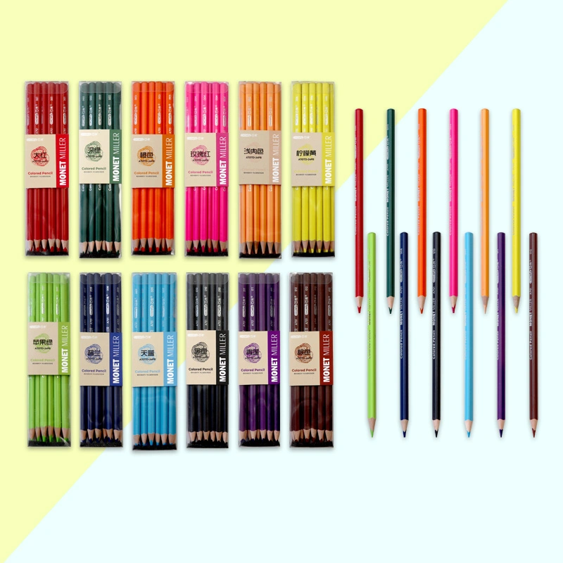 OEM 12 couleurs disponibles 24 pièces par boîte Crayons de couleur monochromes