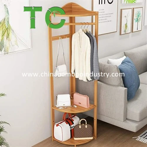 Wholesale/Supplier Multi-Functional Bamboo Corner Coat Stands, Coat Racks, Rack Hanger Corner Hall Tree Coat Rack with Shelf &amp; Storage