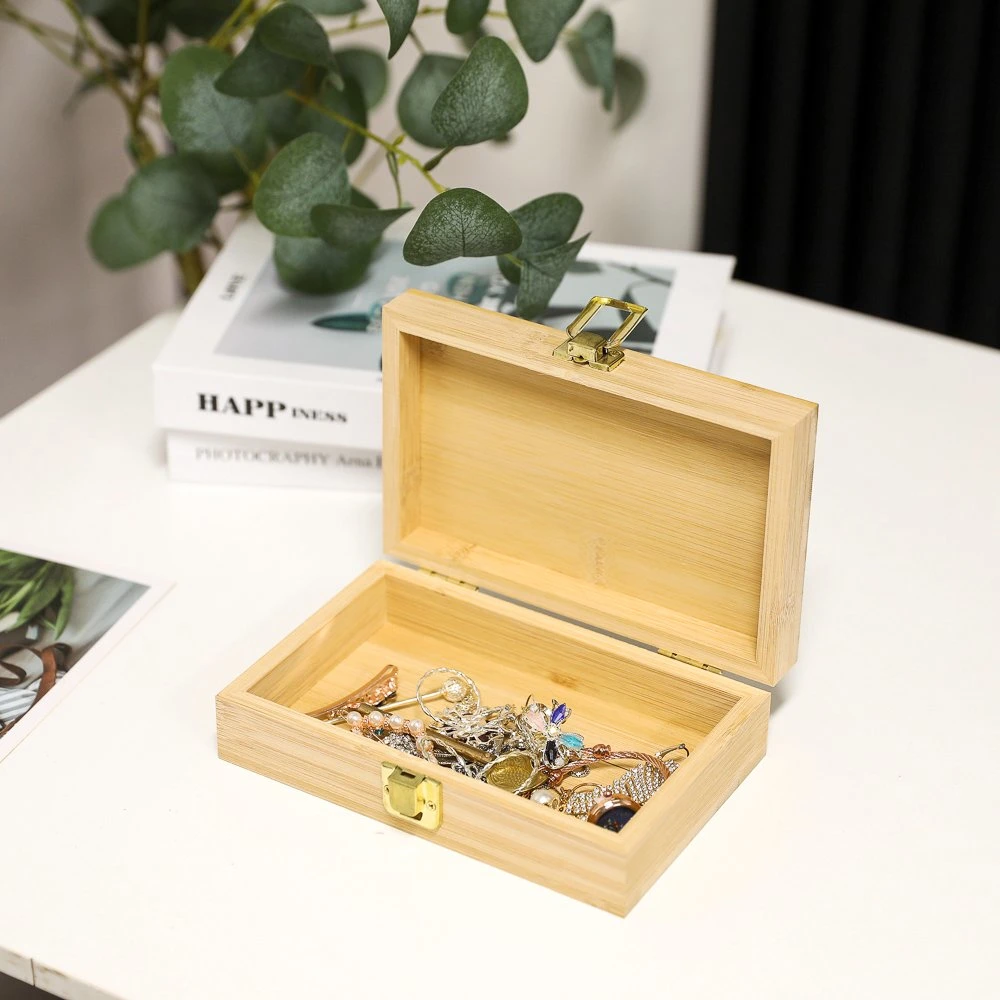 Caja de regalo de madera sin acabado de DIY Craft Home Storage Rectangle