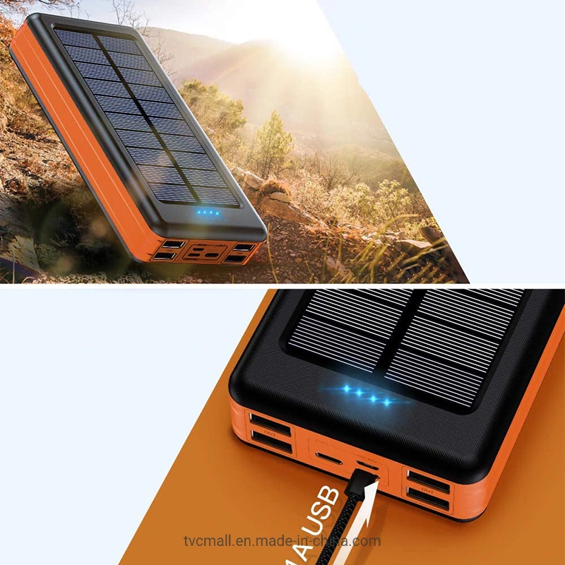 10000mAh Solarstromantriebsbank 4 Ausgang + 3 Eingang extern Akku mit LED Camping Light - Orange