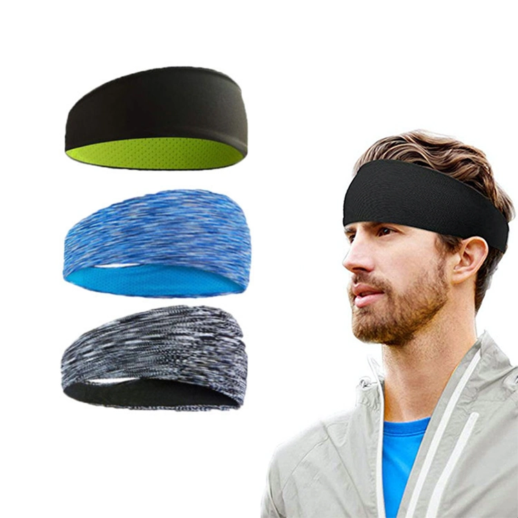 Moisture Wicking Gym Fitness Ball Sports Headbands for Men, Double Layer Spandex and Mesh Fabric Soccer Sweatband Headwear Basketball Football Head Wraps