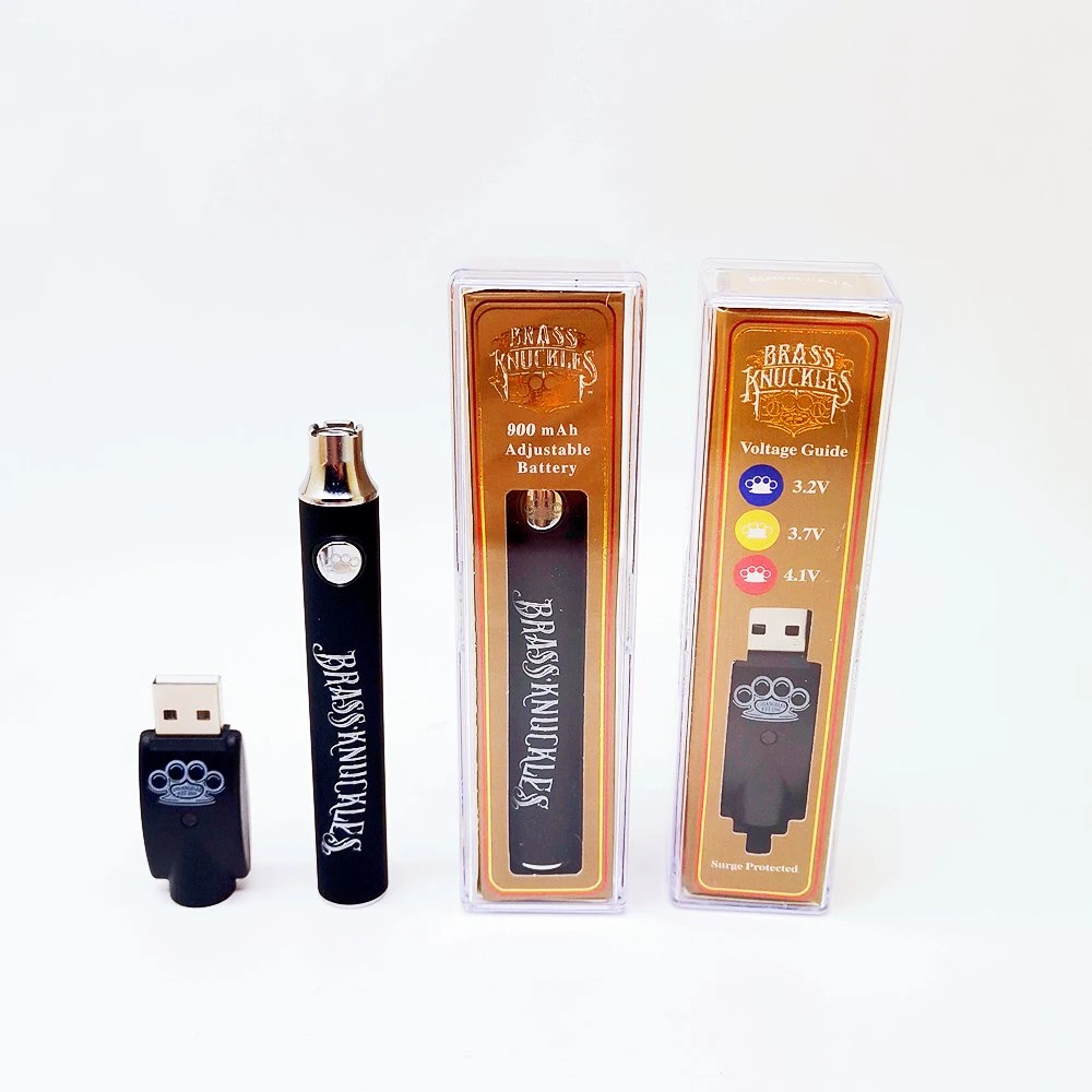 Custom Logo Messing Knöchel BK Vaporizer 900mAh 650mAh 510 Gewinde Gold Holz Silber eingestellte Spannung elektronische Zigarette Vape Pen mit USB-Ladekabel