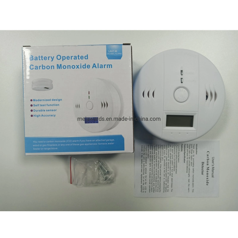 Home Security CE RoHS sensor de Co Gas independiente operado por batería Detector de alarma de fugas de monóxido de carbono