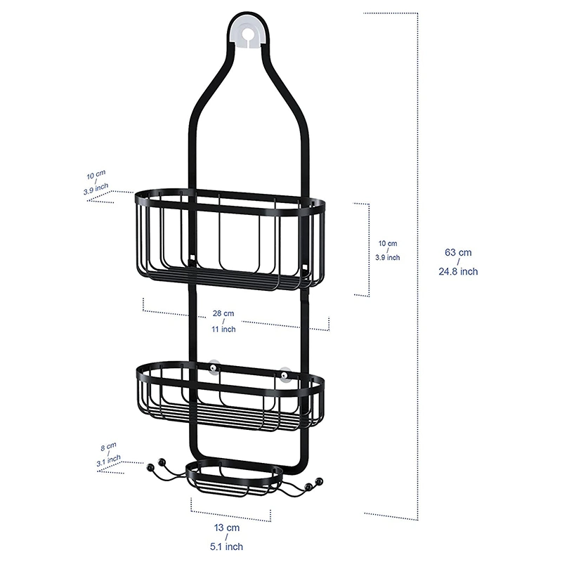 2 Tier Anti-Swing Hängedusche Caddy Black Regal Rack Organizer Shampoo über der Dusche Halterung mit Seifenhalter &amp; Haken