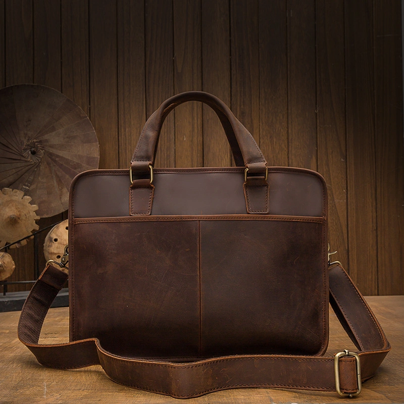 (WD12488) Spot Wholesale/Supplier Genuine Leather Retro Casual Briefcase Lightweight Business Handbag Men's 15.6 "Computer Bag Cross-Border