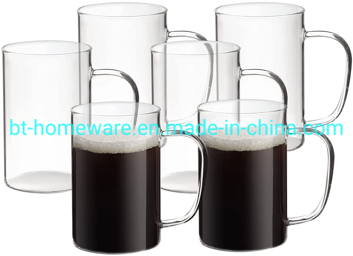 Wholesale/Supplier 10 Oz 300ml Borosilicate Glass Coffee Tea Cups with Handle Suitable for Tea Cappuccino Latte and Milk Hot Drinks Ice Cream Beer Milk Juice Fruit