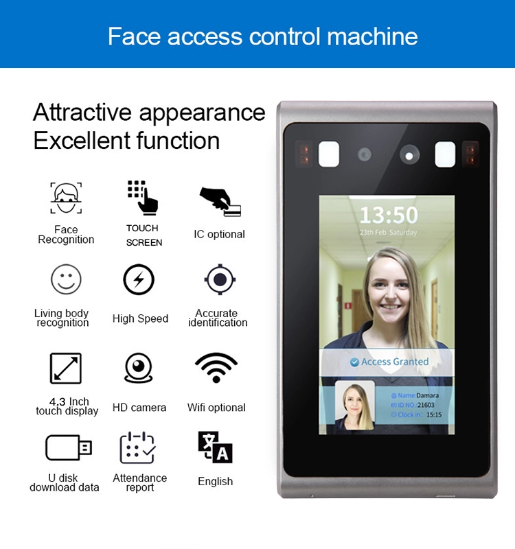 Wireless 4.3&prime; &prime; 13.56 Card Reader Touch Screen Face Recognition Access Control Terminal