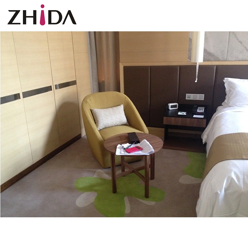 Zhida China Hotel Furniture Manufacturers Modern Bedroom Furniture Leisure Chair Wooden King Size Bed with Leather Headboard Wall