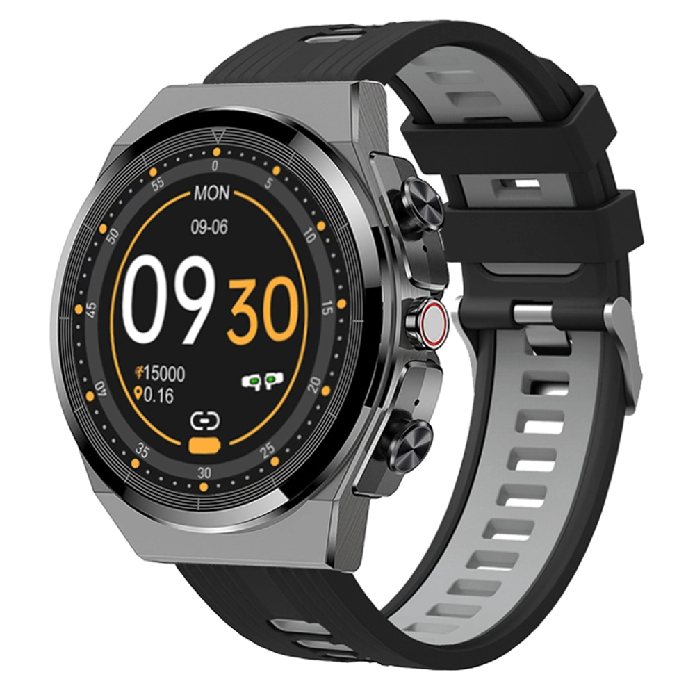 Jm08 2-в-1 Bluetooth Call Smart Watch с гарнитурой TWS, 1.28-дюймовый монитор состояния экрана спортивные браслеты - черный / силиконовый ремешок