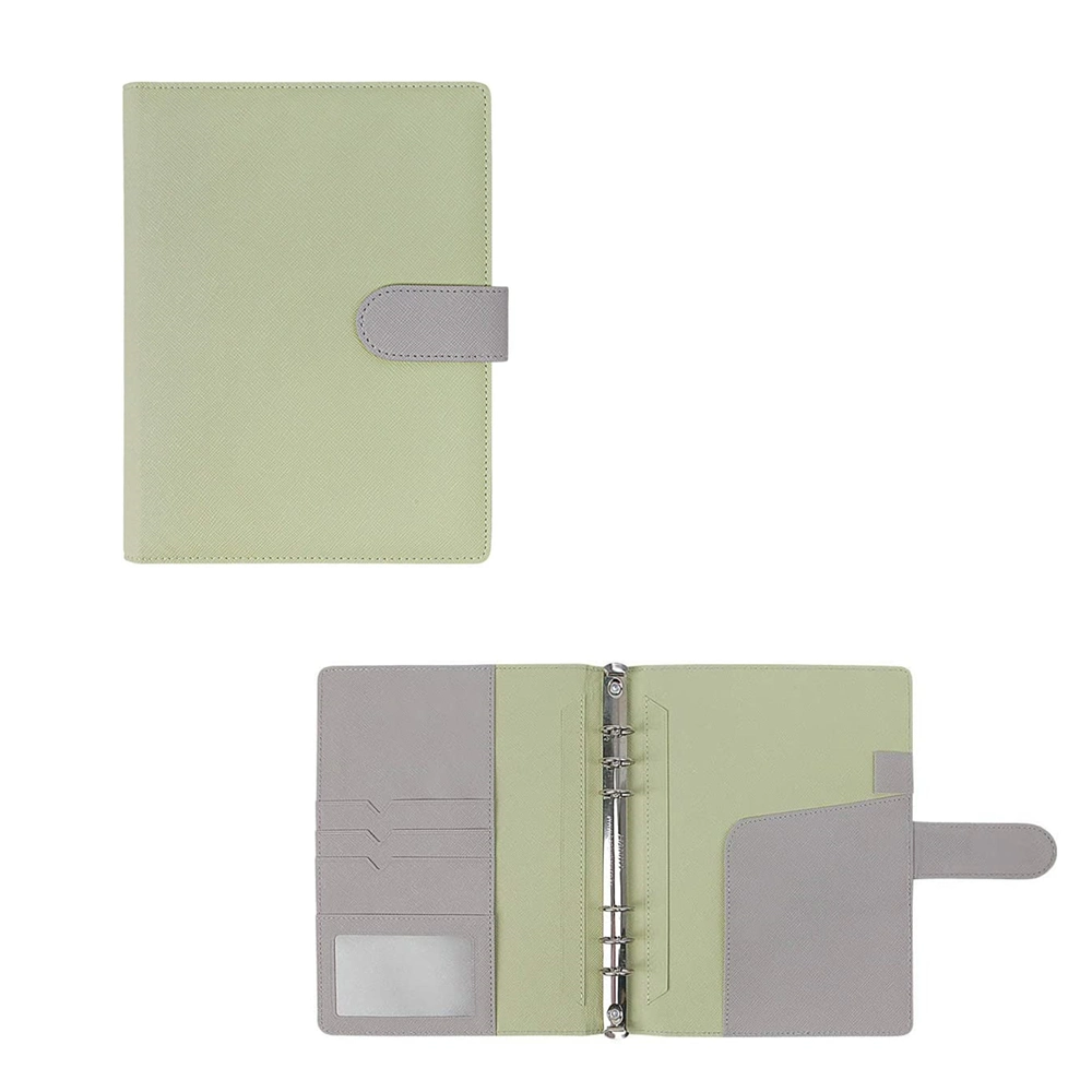 A5 6 Ring Loose Leaf Binder Lined Journal PU Leather Notebook with Card Holders and Pockets