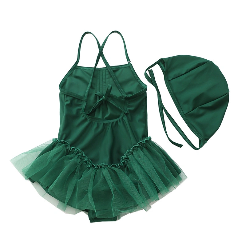 0m-8s Ins estilo Princesa coreana bebé niño bebé niñas niños de color verde oscuro elegante falda traje de baño de piezas de un traje de baño Trajes de Baño Traje de baño con tul Tutu