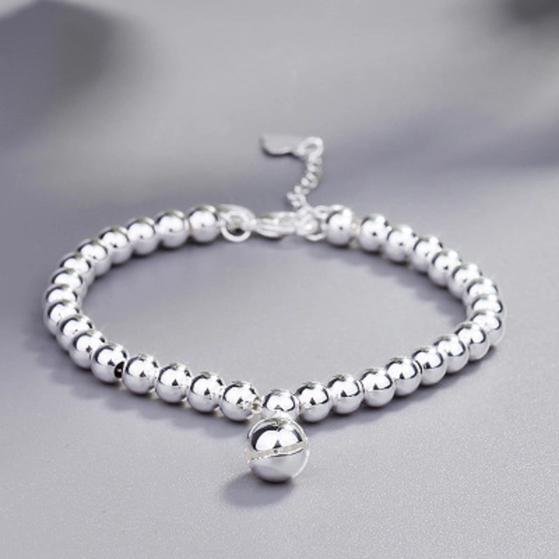 Pulsera de acero inoxidable con abalorios de plata con adornos de moda femenina Ajustable Esg13383