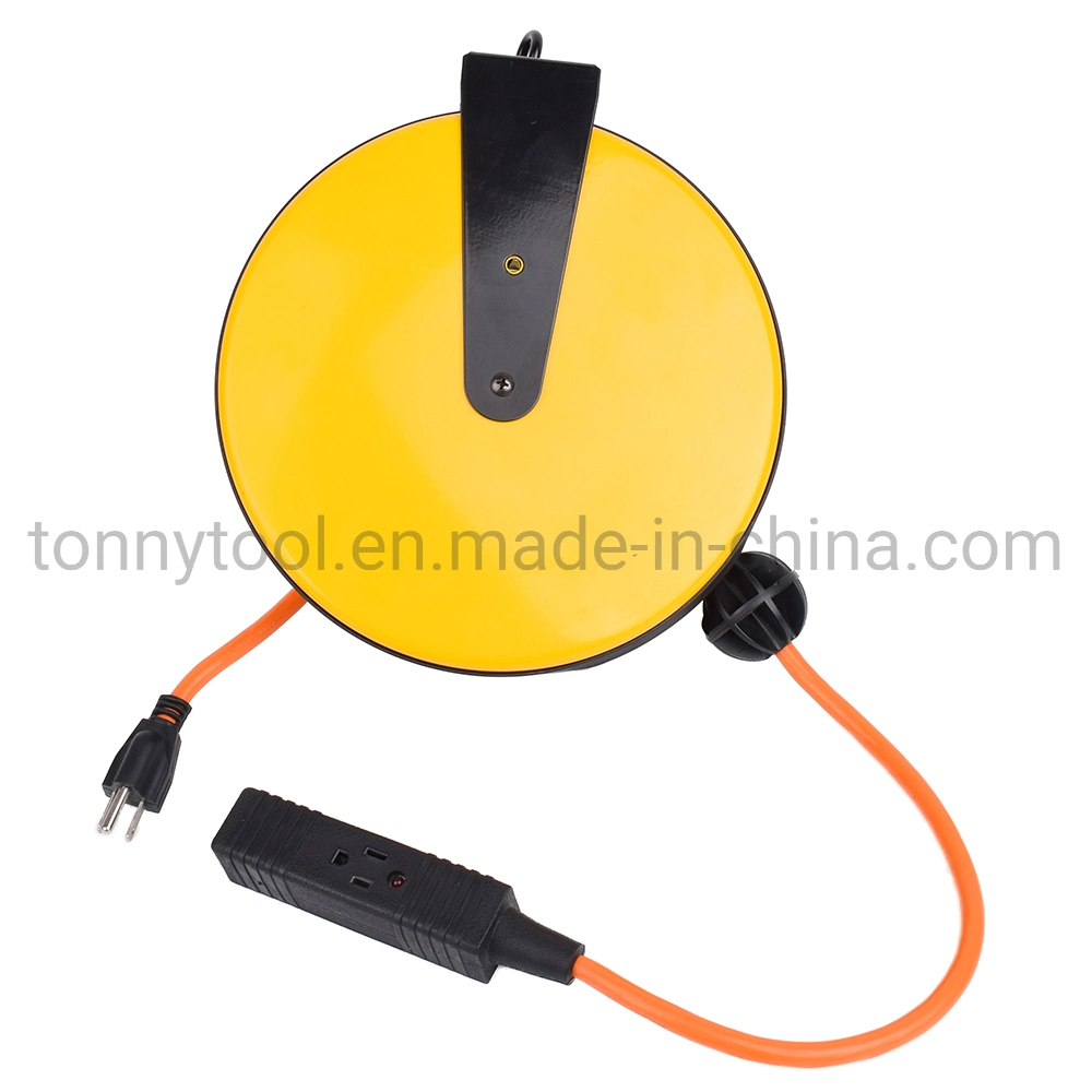 30 FT Retractable Extension Cord Reel with Breaker Switch and 3 Electrical Power Outlets Durable Orange Cable