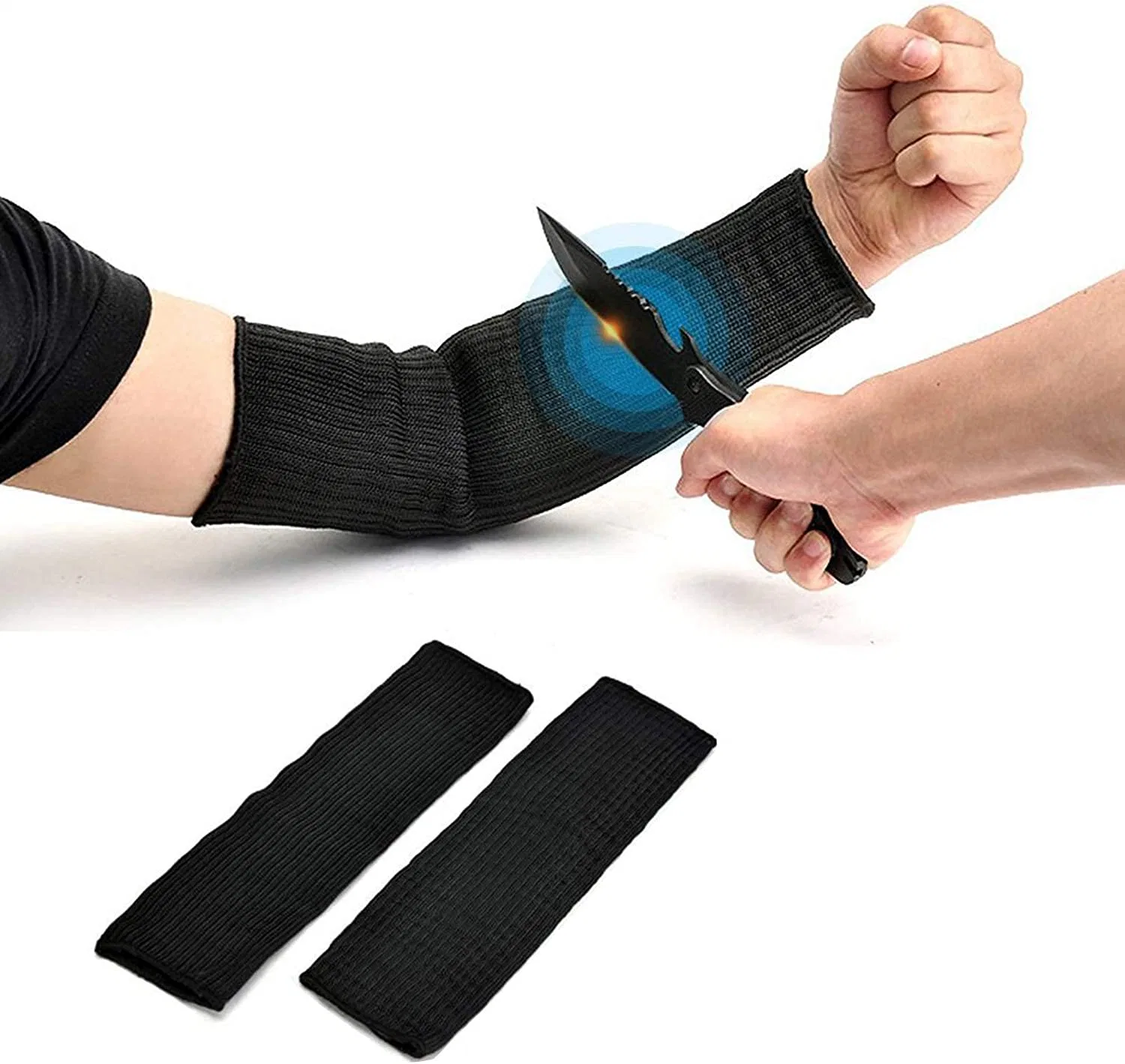 Black Kevlar Sleeve Arm Protection Sleeve Anti-Cut Burn Resistant Sleeves, Anti Abrasion Safety (A Pair)