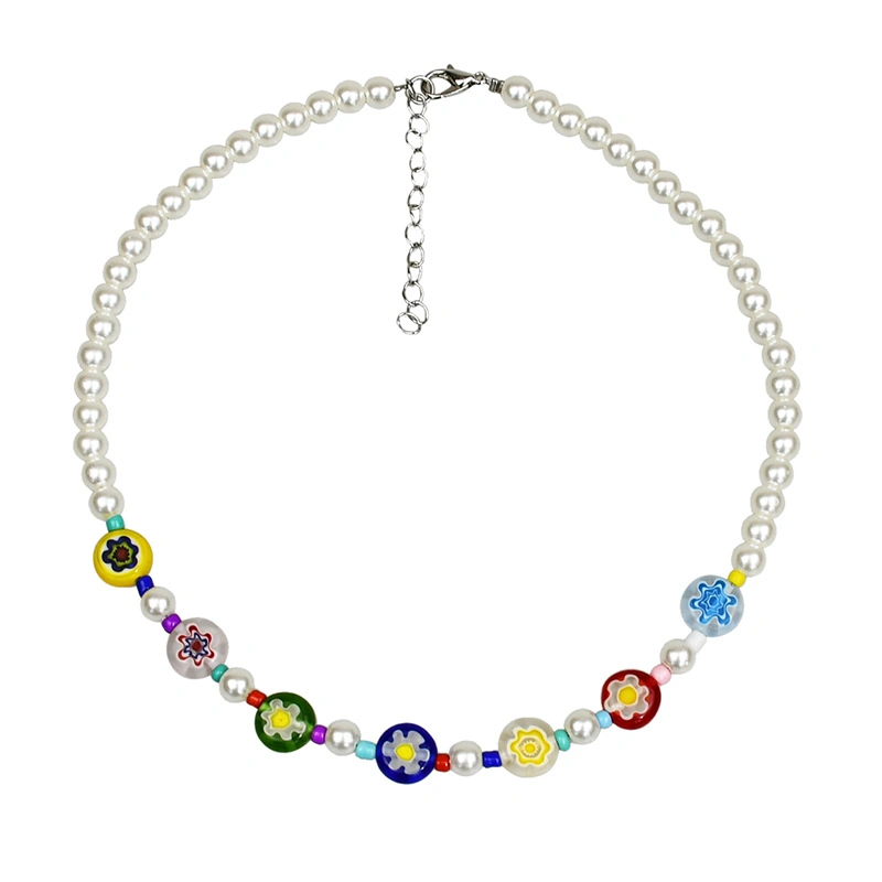 Coloridos Pétalos de Margarita Glass Bead Necklace hembra Cadena Gargantilla de Perlas Joyas de la Dopamina