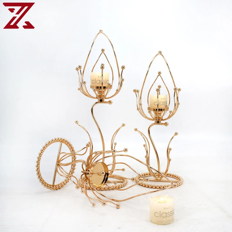 Luxury Flower Shape Top Iron Metal Candle Holder for Wedding Table Decoration