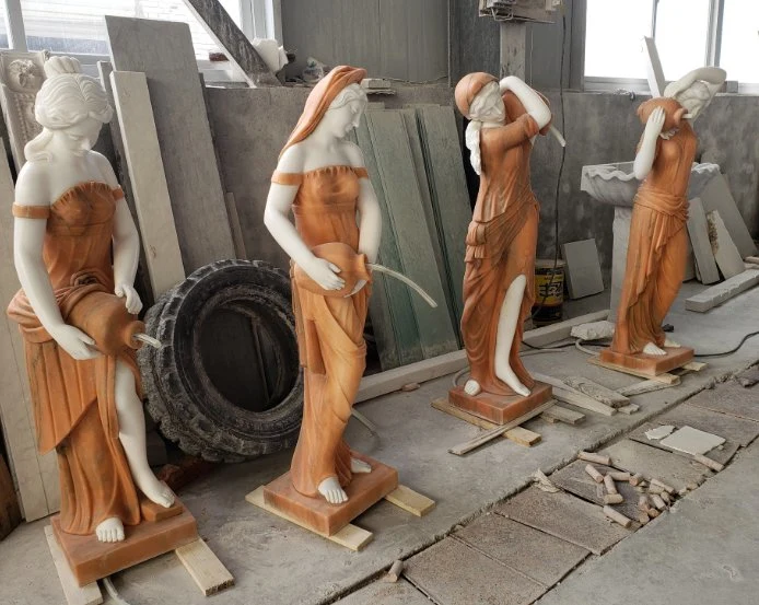 Escultura de cuatro estaciones Estatua de la Mujer Carving de Piedra Grande de mármol Natural (SYMS-1197)