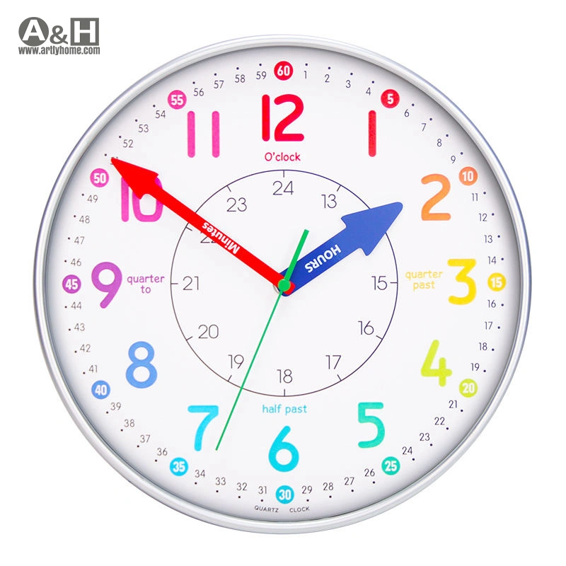 Colorful Learning Clock Kids Study Children's Teaching Clock Silent Educate Wall Clock