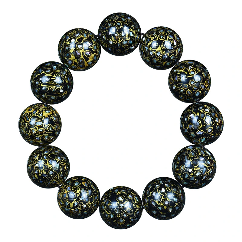 Lacquer Beads Full of Mother Pearl Blackgold Buddhist Beads Bracelet Technology