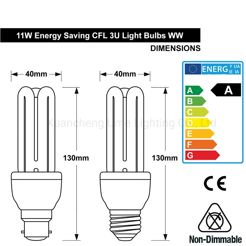 Bester günstiger Preis 11W 3U warmweißes Energiesparlicht Glühlampe E27 oder B22 kompakte Leuchtstofflampen CFL-Glühlampe Für die Beleuchtung zu Hause