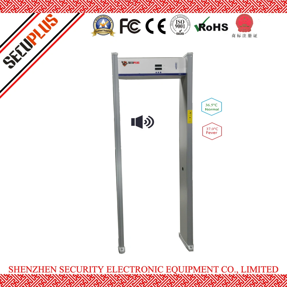 A porta do detector de metal de segurança com a temperatura para clássica por pessoa no hospital