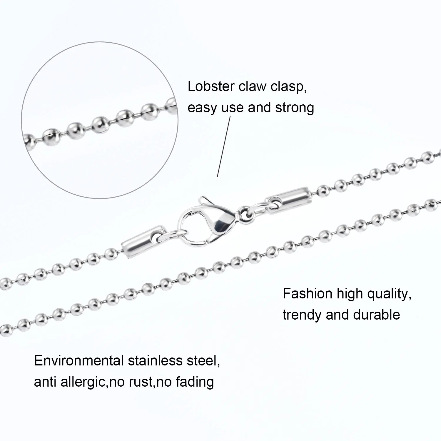 Hot Sale High quality/High cost performance  316L Stainless Steel Classic Ball Chain Accessories Necklace for Ladies Fashion Jewelry Bracelet Anklet