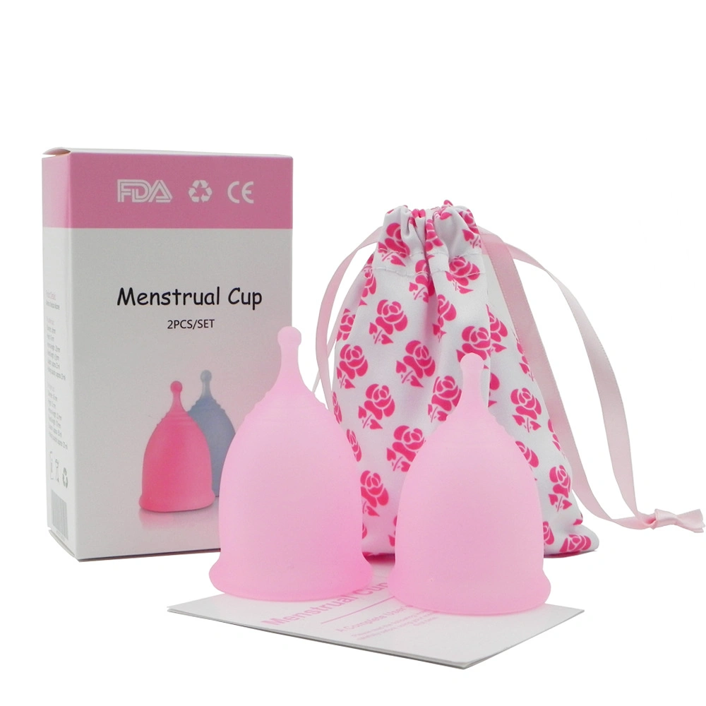 Ensemble de tasses en silicone menstruel avec boîte en papier et sac en tissu