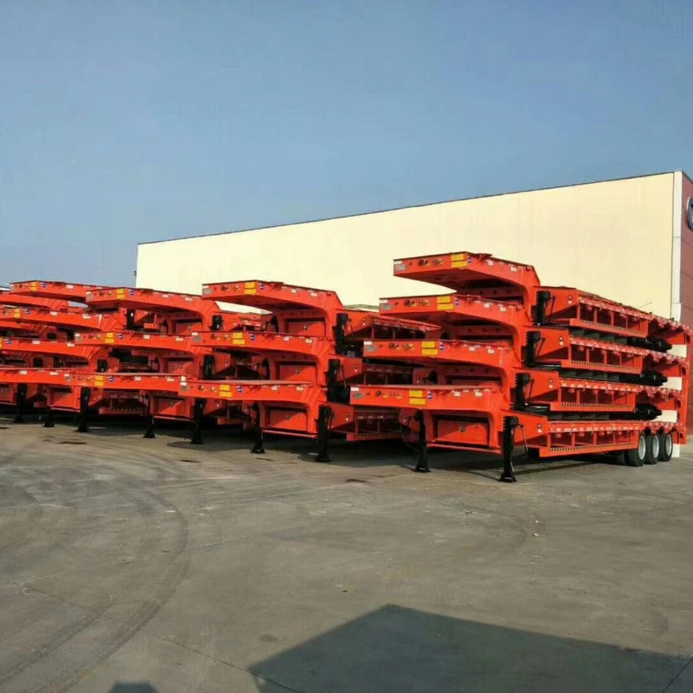 Bajo la cama Semi-Trailer Carga frontal de 80 toneladas de cuello de cisne desmontable Lowbed Lowboy tráiler