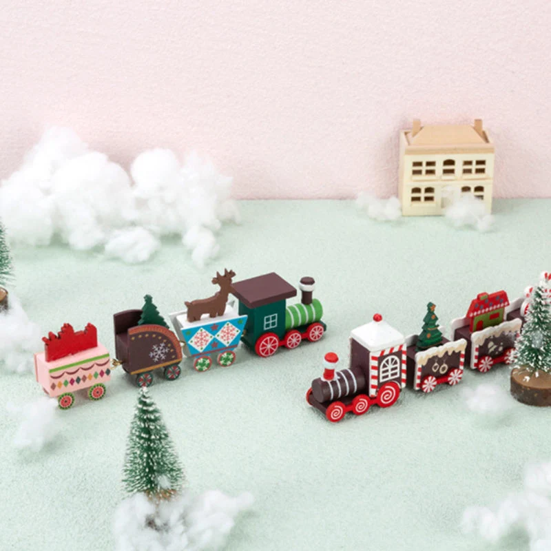 Dollhouse Miniature Christmas Wooden Colorful Train Model Christmas Holiday Gift