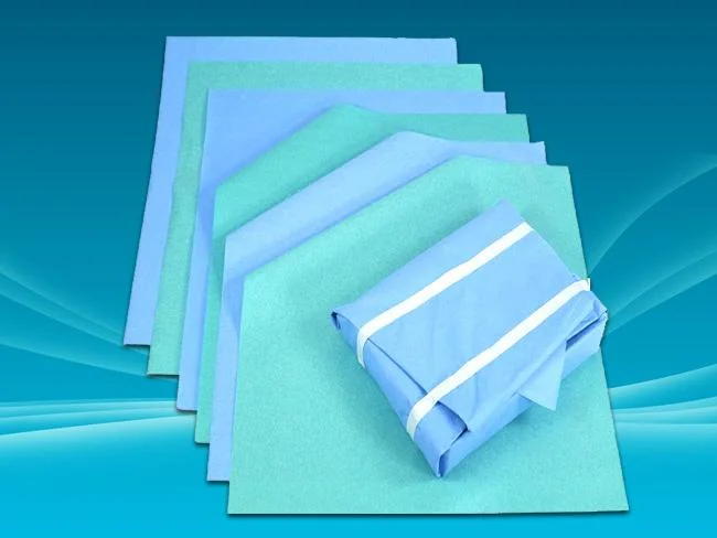 Papel descartável para embalagem de esterilização Crepe Square para autoclave médica com diferentes tipos de papel Cores